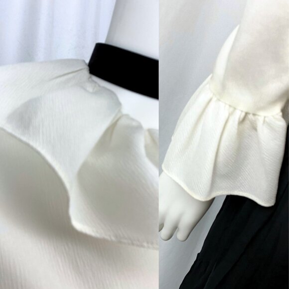 Vintage 60s ruffle dandy mod ivory button-up blouse small medium - Picture 4 of 6